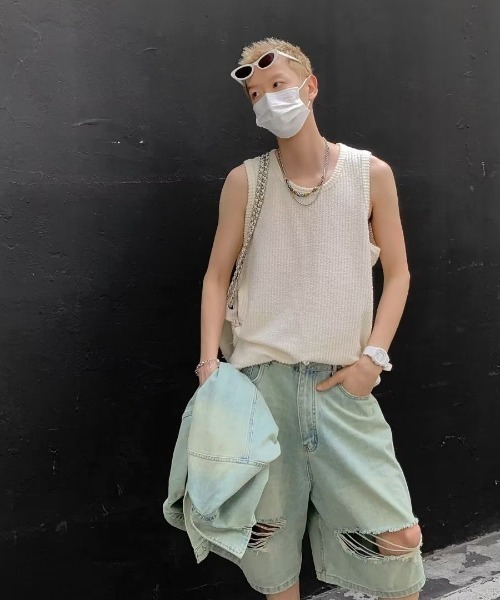 boemy(ボエミー)の「Y2Kサーマル ノースリーブ トップス(タンクトップ・メンズ・ホワイト/ブラック/アッシュブラウン・L)」の10枚目の写真