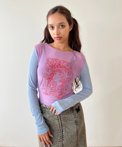 anna sui nyc(アナ スイ エヌ ワイ シー)の「HC ユニコーンシアートップス(Tシャツ/カットソー・レディース・レッド/ラベンダー/ブラック・FREE)」の1枚目の写真