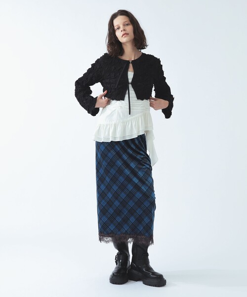 Ray BEAMS(レイビームス)の「ベロア プリント レース ヘム スカート〈26AW 洗える ウエストゴム チェック柄〉(スカート・レディース・ダークブラウン/ブルー系その他3・1/0)」の7枚目の写真