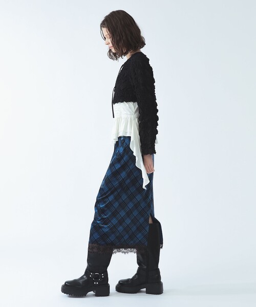 Ray BEAMS(レイビームス)の「ベロア プリント レース ヘム スカート〈26AW 洗える ウエストゴム チェック柄〉(スカート・レディース・ダークブラウン/ブルー系その他3・1/0)」の8枚目の写真