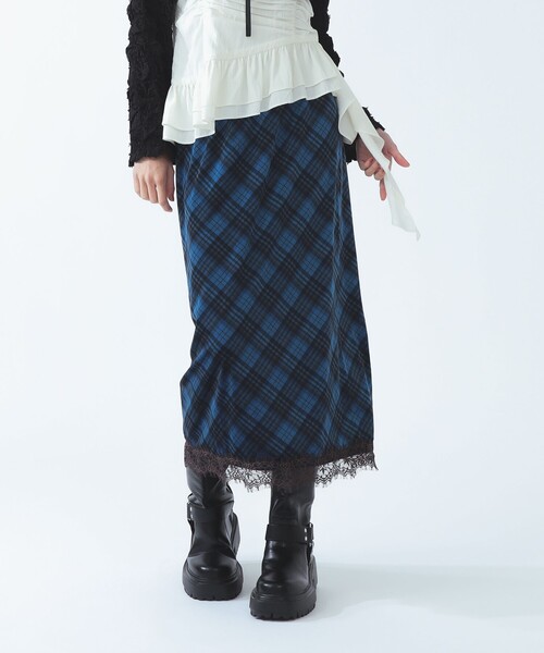 Ray BEAMS(レイビームス)の「ベロア プリント レース ヘム スカート〈26AW 洗える ウエストゴム チェック柄〉(スカート・レディース・ダークブラウン/ブルー系その他3・1/0)」の10枚目の写真