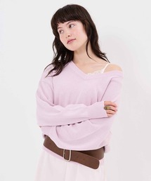 Vネック ビッグ 刺繍 ニットプルオーバー TINA：JOJUN