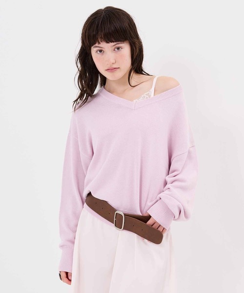 TINA:JOJUN(ティーナジョジュン)の「Vネック ビッグ 刺繍 ニットプルオーバー TINA:JOJUN(ニット/セーター・レディース・ネイビー/ライトグレー/ラベンダー・M)」の11枚目の写真