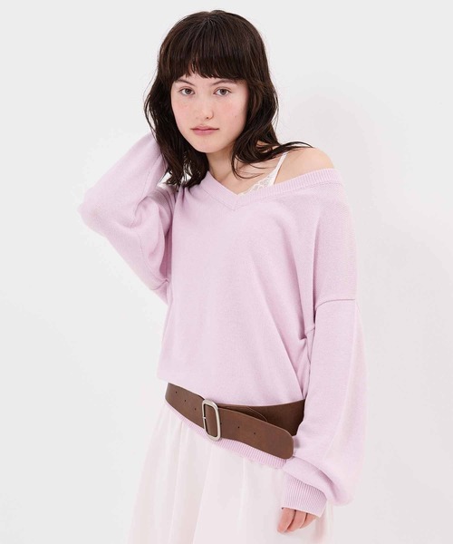 TINA:JOJUN(ティーナジョジュン)の「Vネック ビッグ 刺繍 ニットプルオーバー TINA:JOJUN(ニット/セーター・レディース・ネイビー/ライトグレー/ラベンダー・M)」の12枚目の写真