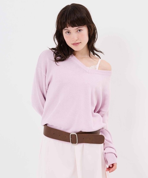 TINA:JOJUN(ティーナジョジュン)の「Vネック ビッグ 刺繍 ニットプルオーバー TINA:JOJUN(ニット/セーター・レディース・ネイビー/ライトグレー/ラベンダー・M)」の14枚目の写真