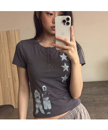 [ユニセックス]STAR3 ヘンリーネック半袖Tシャツ 2カラー