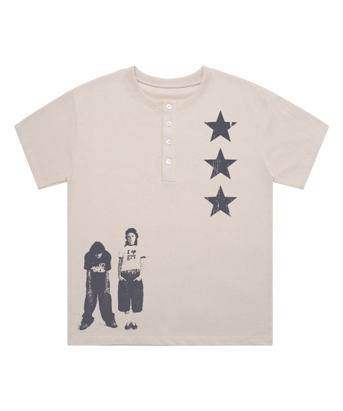 GRAVER（グレーバー）の「[ユニセックス]STAR3 ヘンリーネック半袖Tシャツ 2カラー（Tシャツ/カットソー・レディース・Beige/チャコールグレー・MEDIUM/LARGE）」の6枚目の写真