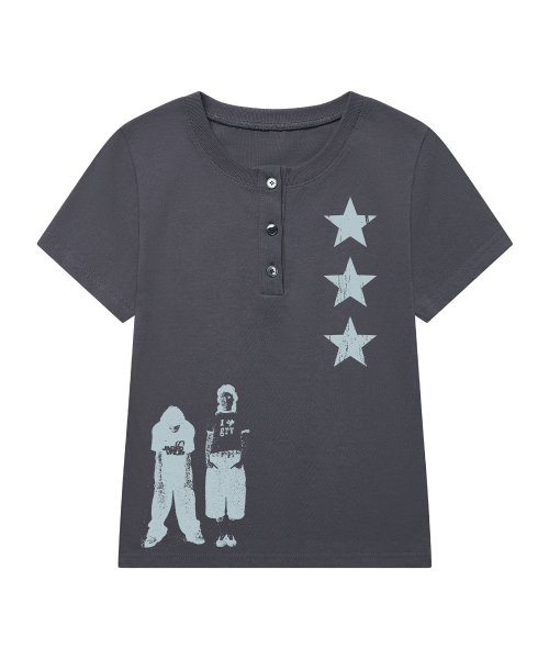 GRAVER（グレーバー）の「[ユニセックス]STAR3 ヘンリーネック半袖Tシャツ 2カラー（Tシャツ/カットソー・レディース・Beige/チャコールグレー・MEDIUM/LARGE）」の3枚目の写真