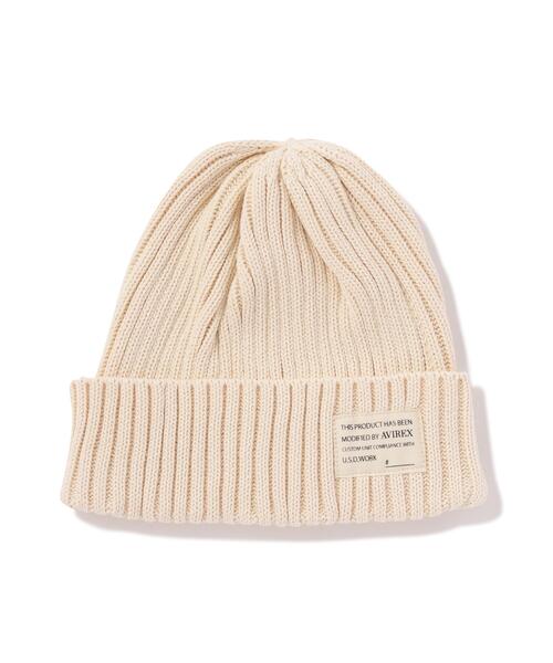 AVIREX(アヴィレックス)の「COTTON WATCH CAP / コットン ワッチキャップ / AVIREX / アヴィレックス(ニットキャップ/ビーニー・メンズ・ブラウン/ブラック/ホワイト系2/オリーブ系・F)」の2枚目の写真