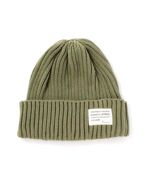 AVIREX(アヴィレックス)の「COTTON WATCH CAP / コットン ワッチキャップ / AVIREX / アヴィレックス(ニットキャップ/ビーニー・メンズ・ブラウン/ブラック/ホワイト系2/オリーブ系・F)」の4枚目の写真