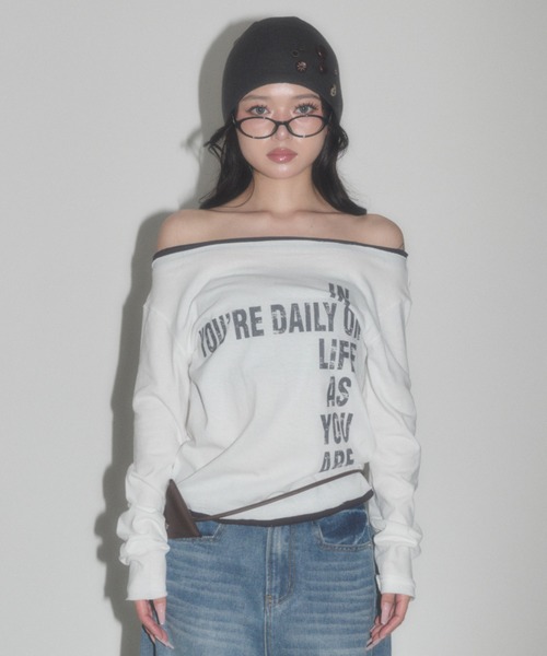 dispark(ディスパーク)の「DISPARK/【26年秋冬新作】レイヤードロゴオフショルトップ(Tシャツ/カットソー・レディース・ホワイト・FREE)」の9枚目の写真