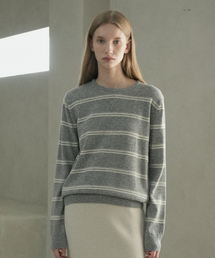 Merino Wool 100% Striped Round Knit (gray)