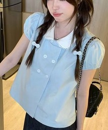 ドールカラー泡袖半袖シャツ