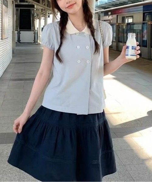 CHUN CHUN NOTES(チュンチュンノーツ)の「ドールカラー泡袖半袖シャツ(シャツ/ブラウス・レディース・ブルー・M)」の12枚目の写真