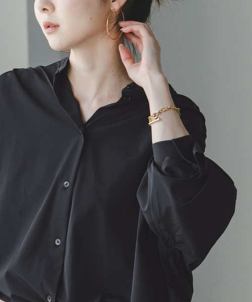 COGTHEBIGSMOKE(コグザビッグスモーク)の「COG THE BIGSMOKE/コグザビッグスモーク OLGA BAND COLLAR SHIRT(シャツ/ブラウス・レディース・ブラウン/ブラック・FREE)」の4枚目の写真
