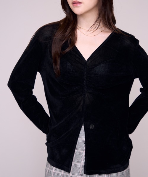 MISCH MASCH（ミッシュマッシュ）の「2026秋冬新作 フロントギャザーベロアトップス（Tシャツ/カットソー・レディース・グレー/ブラック・ﾌﾘ-）」の9枚目の写真