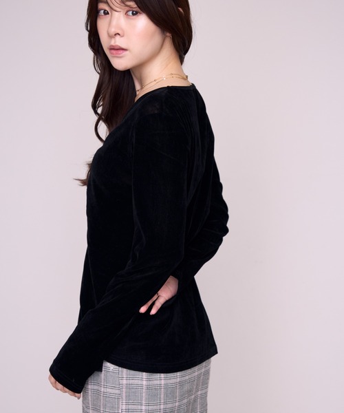 MISCH MASCH（ミッシュマッシュ）の「2026秋冬新作 フロントギャザーベロアトップス（Tシャツ/カットソー・レディース・グレー/ブラック・ﾌﾘ-）」の11枚目の写真