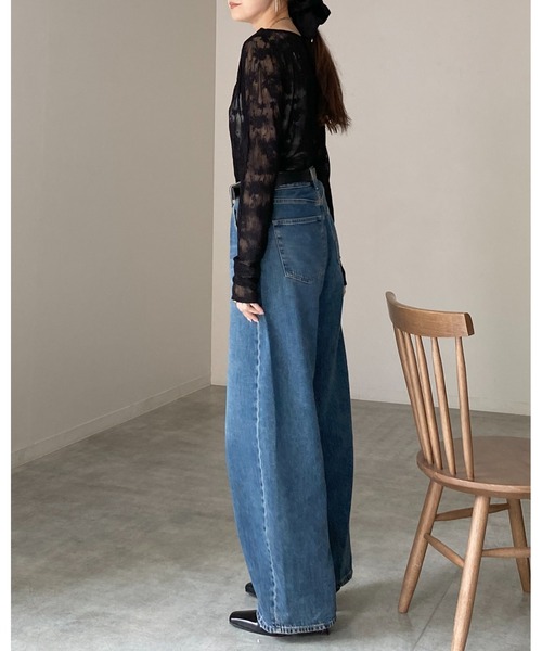 She's Closet(シーズクローゼット)の「オーバーサイズ 長袖 花柄シアーレーストップス ロングTシャツ(Tシャツ/カットソー・レディース・アイボリー/ブラック・FREE)」の19枚目の写真
