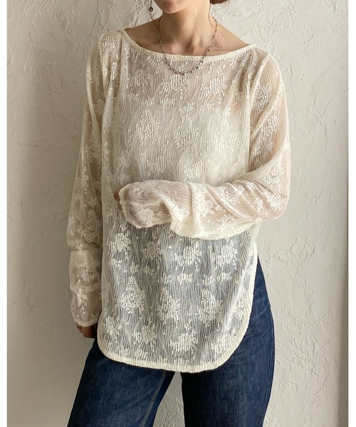 She's Closet(シーズクローゼット)の「オーバーサイズ 長袖 花柄シアーレーストップス ロングTシャツ(Tシャツ/カットソー・レディース・アイボリー/ブラック・FREE)」の21枚目の写真