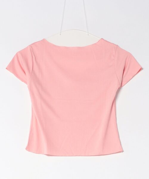 merrylatte(メリーラテ)の「Uネック 半袖 リブカットソー ショート丈 ストレッチ トップス(Tシャツ/カットソー・レディース・ピンク・FREE)」の9枚目の写真
