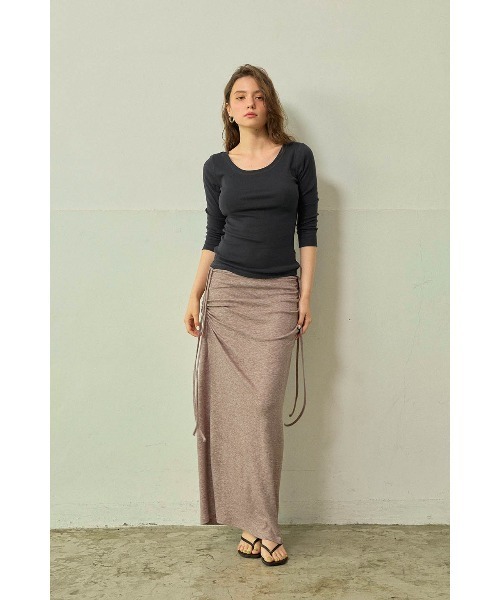 ALEXIA STAM（アリシアスタン）の「Boat Neck 3/4 Sleeve Top / 7分袖ボートネックTシャツ（Tシャツ/カットソー・レディース・ブラウン/チャコールグレー/グレー・M/S）」の4枚目の写真