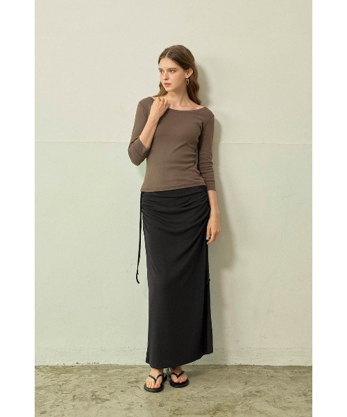 ALEXIA STAM（アリシアスタン）の「Boat Neck 3/4 Sleeve Top / 7分袖ボートネックTシャツ（Tシャツ/カットソー・レディース・ブラウン/チャコールグレー/グレー・M/S）」の9枚目の写真