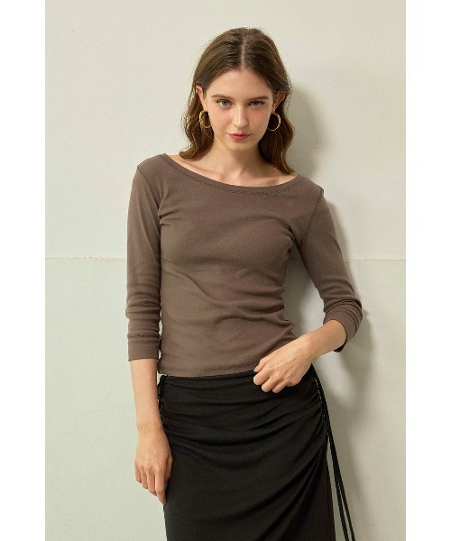 ALEXIA STAM（アリシアスタン）の「Boat Neck 3/4 Sleeve Top / 7分袖ボートネックTシャツ（Tシャツ/カットソー・レディース・ブラウン/チャコールグレー/グレー・M/S）」の10枚目の写真