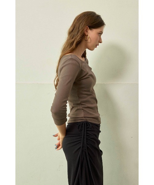 ALEXIA STAM（アリシアスタン）の「Boat Neck 3/4 Sleeve Top / 7分袖ボートネックTシャツ（Tシャツ/カットソー・レディース・ブラウン/チャコールグレー/グレー・M/S）」の11枚目の写真