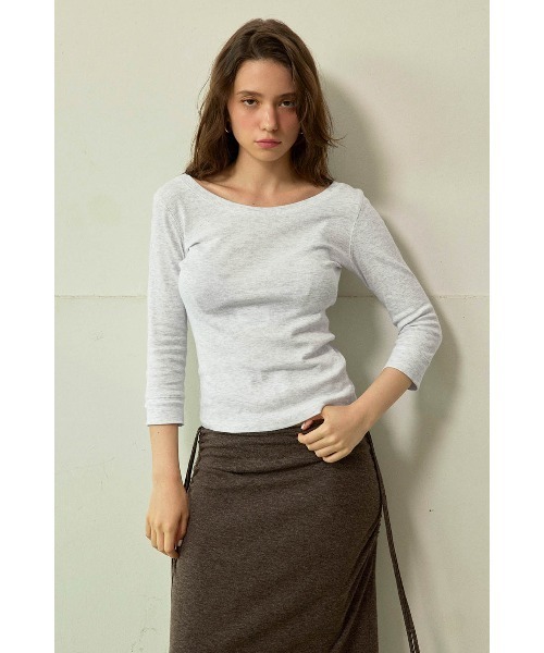 ALEXIA STAM（アリシアスタン）の「Boat Neck 3/4 Sleeve Top / 7分袖ボートネックTシャツ（Tシャツ/カットソー・レディース・ブラウン/チャコールグレー/グレー・M/S）」の19枚目の写真