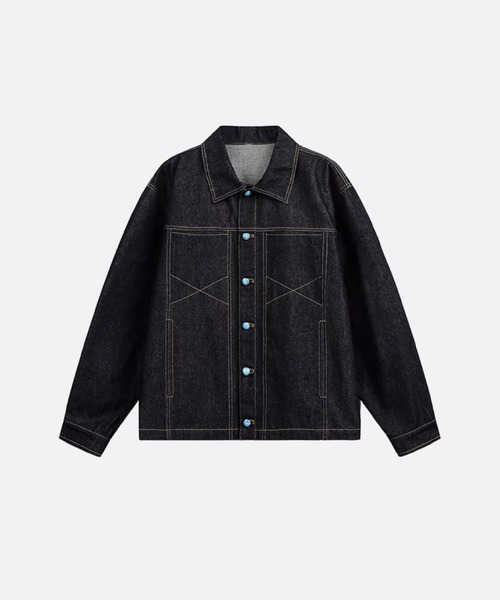 U:UME(ユーム)の「Turquoise Blue Button Washed Denim Jacket(デニムジャケット・メンズ・ブルー・XX-LARGE/X-LARGE/LARGE/MEDIUM)」の1枚目の写真