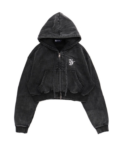 NEW YORK BURST(ニューヨークバースト)の「OG PIGMENT CROPPED ZIP HOODIE(パーカー・レディース・アイボリー/ブラック・FREE)」の1枚目の写真