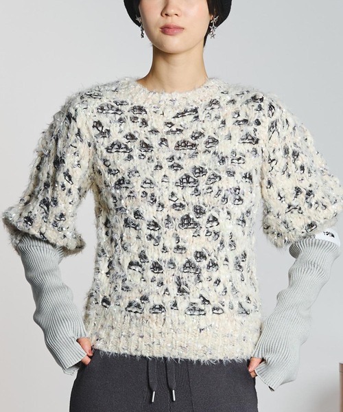 mici(ミチ)の「mici/SHORT SLEEVE KNIT TOP(ニット/セーター・レディース・オフホワイト/ライトパープル・ONE SIZE)」の1枚目の写真