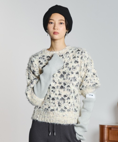 mici(ミチ)の「mici/SHORT SLEEVE KNIT TOP(ニット/セーター・レディース・オフホワイト/ライトパープル・ONE SIZE)」の3枚目の写真