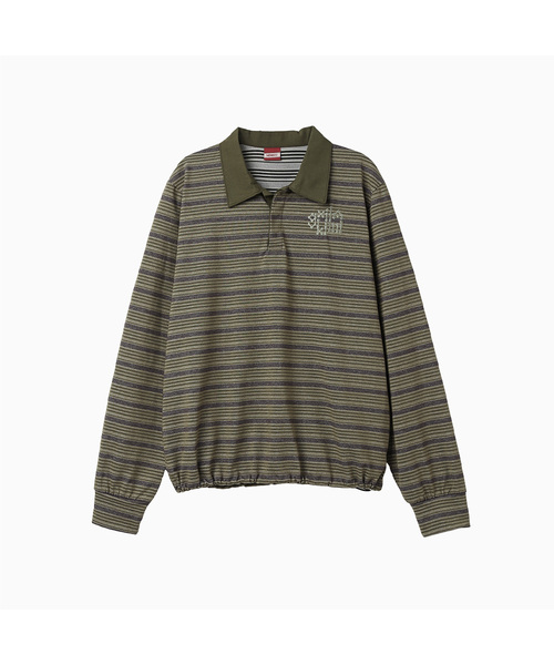 MENASOO(ミナス)の「Vintage Stripe Rugby T Shirt_Khaki(ポロシャツ・レディース・カーキ・1/2)」の1枚目の写真