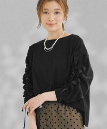 nissen（ニッセン）の「フリルギャザースリーブトップス（Tシャツ/カットソー・レディース）」