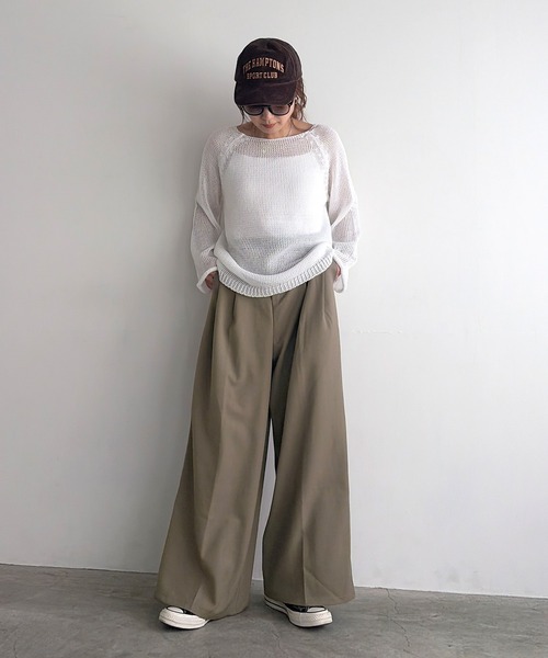 ISOOK(アイスー)の「タックワイドスラックス(chiica select) / バギーパンツ トラウザーズ ロング フルレングス オフィスカジュアル(スラックス・レディース・ブラック/ライトブラウン・FREE)」の7枚目の写真