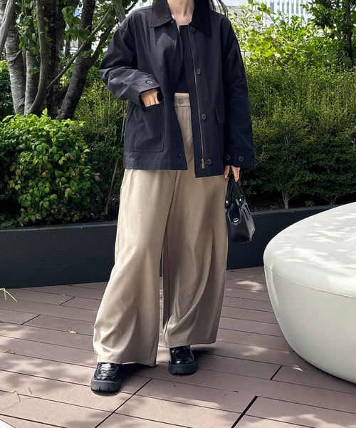 ISOOK(アイスー)の「タックワイドスラックス(chiica select) / バギーパンツ トラウザーズ ロング フルレングス オフィスカジュアル(スラックス・レディース・ブラック/ライトブラウン・FREE)」の19枚目の写真