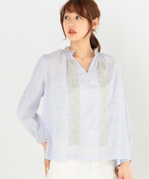Another Edition（アナザーエディション）の「ne Quittez pas刺繍ロングスリーブブラウス/n/Q/p EMBR LSL PO◆（シャツ/ブラウス・レディース・ホワイト/ライトブルー・フリー）」の2枚目の写真