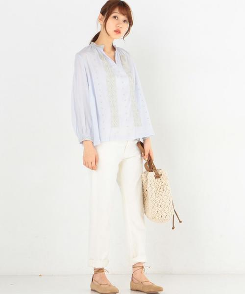 Another Edition（アナザーエディション）の「ne Quittez pas刺繍ロングスリーブブラウス/n/Q/p EMBR LSL PO◆（シャツ/ブラウス・レディース・ホワイト/ライトブルー・フリー）」の10枚目の写真