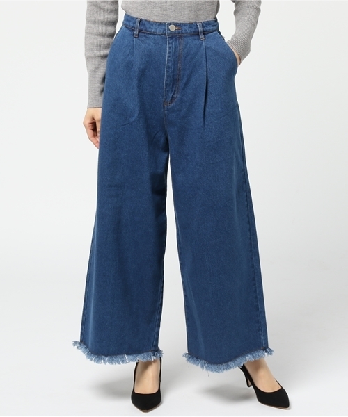 mysty woman（ミスティウーマン）の「10ozデニム裾フリンジワイドパンツ（デニムパンツ・レディース・インディゴブルー/ブルー・FREE）」の15枚目の写真