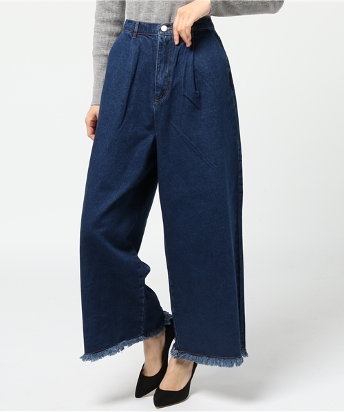 mysty woman（ミスティウーマン）の「10ozデニム裾フリンジワイドパンツ（デニムパンツ・レディース・インディゴブルー/ブルー・FREE）」の14枚目の写真