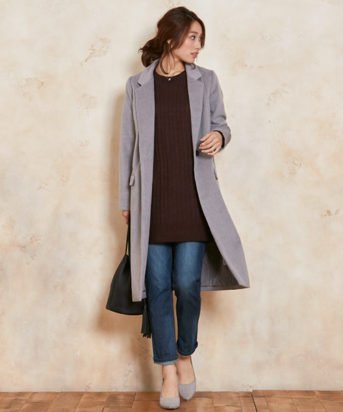 Pierrot（ピエロ）の「ケーブル編みニットチュニック（ニット/セーター・レディース・ネイビー/アイボリー/ブラウン/杢グレー・M）」の22枚目の写真