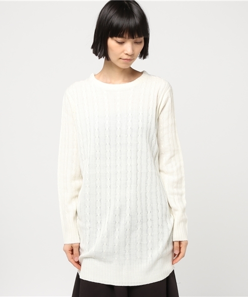 Pierrot（ピエロ）の「ケーブル編みニットチュニック（ニット/セーター・レディース・ネイビー/アイボリー/ブラウン/杢グレー・M）」の10枚目の写真