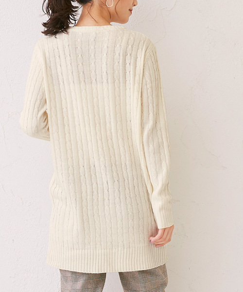 Pierrot（ピエロ）の「ケーブル編みニットチュニック（ニット/セーター・レディース・ネイビー/アイボリー/ブラウン/杢グレー・M）」の8枚目の写真