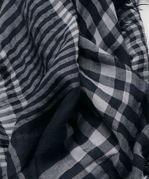 Faliero Sarti ファリエロ サルティ 黒地チェック大判ストール Y506