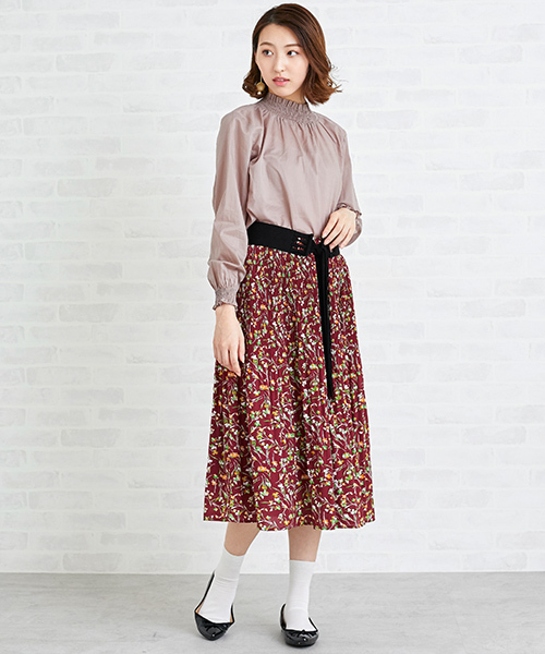 N.（N. Natural Beauty Basic）（エヌエヌナチュラルビューティーベーシック）の「◆消しプリーツフラワープリントスカート（スカート・レディース・ボルドー/ブラック・MEDIUM）」の5枚目の写真