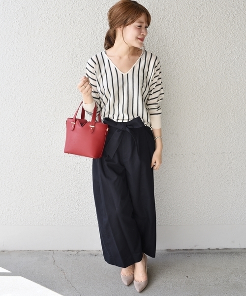 SHIPS（シップス）の「ウールシルクドルマン　ストライプ◇（Tシャツ/カットソー・レディース・オフホワイト/ベージュ/パープル・ONE SIZE）」の4枚目の写真