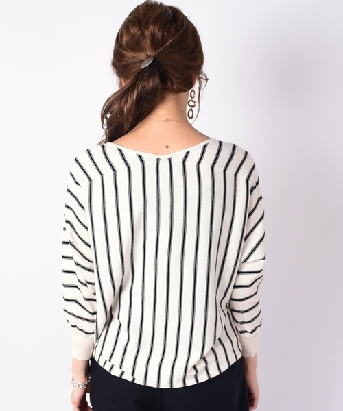 SHIPS（シップス）の「ウールシルクドルマン　ストライプ◇（Tシャツ/カットソー・レディース・オフホワイト/ベージュ/パープル・ONE SIZE）」の7枚目の写真