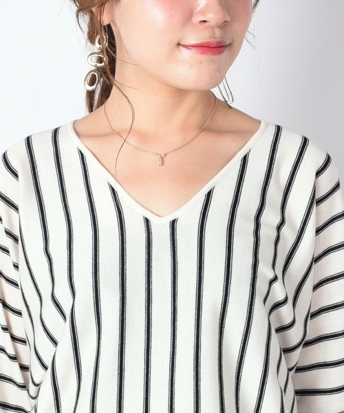 SHIPS（シップス）の「ウールシルクドルマン　ストライプ◇（Tシャツ/カットソー・レディース・オフホワイト/ベージュ/パープル・ONE SIZE）」の9枚目の写真