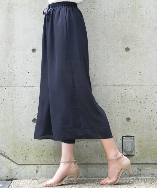 KOBE LETTUCE（コウベレタス）の「サテンリボン楊柳ワイドイージーパンツ＊レディース/ボトムス[M2212]神戸レタス（その他パンツ・レディース・ピンクベージュ/ベージュ/グリーン/ネイビー・FREE）」の3枚目の写真